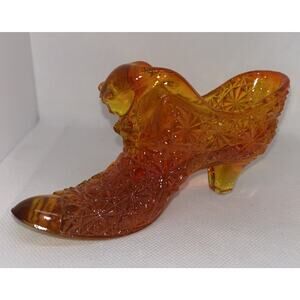 Fenton Daisy and Button Amberina Glass Slipper Shoe W/ Cat Glows Vintage